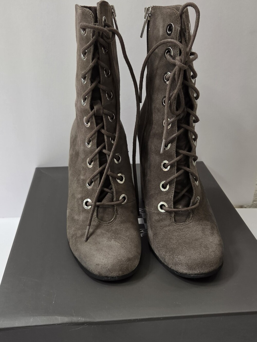 Vince Camuto Taupe Suede Lace-Up Ankle Boots